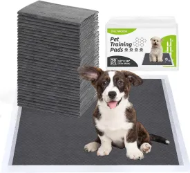Disposable Dog Pee Pads, 13" x 18" Odor-Control Bamboo Charcoal Fiber Puppy Pads, Super Absorbent & Leak Proof Pet Training Pads, Quick Dry for Dogs, Cats and Rabbits - 50 Counts
