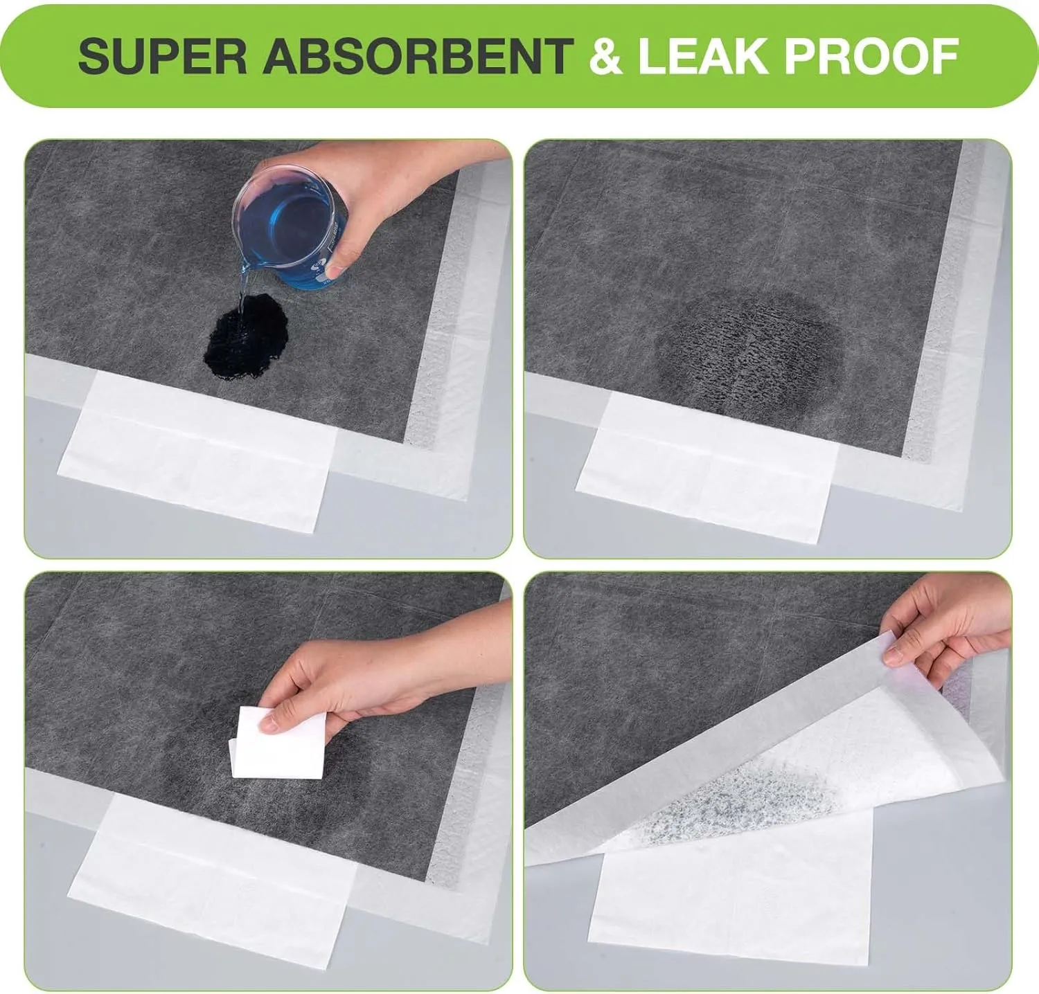 Disposable Dog Pee Pads, 13" x 18" Odor-Control Bamboo Charcoal Fiber Puppy Pads, Super Absorbent & Leak Proof Pet Training Pads, Quick Dry for Dogs, Cats and Rabbits - 50 Counts