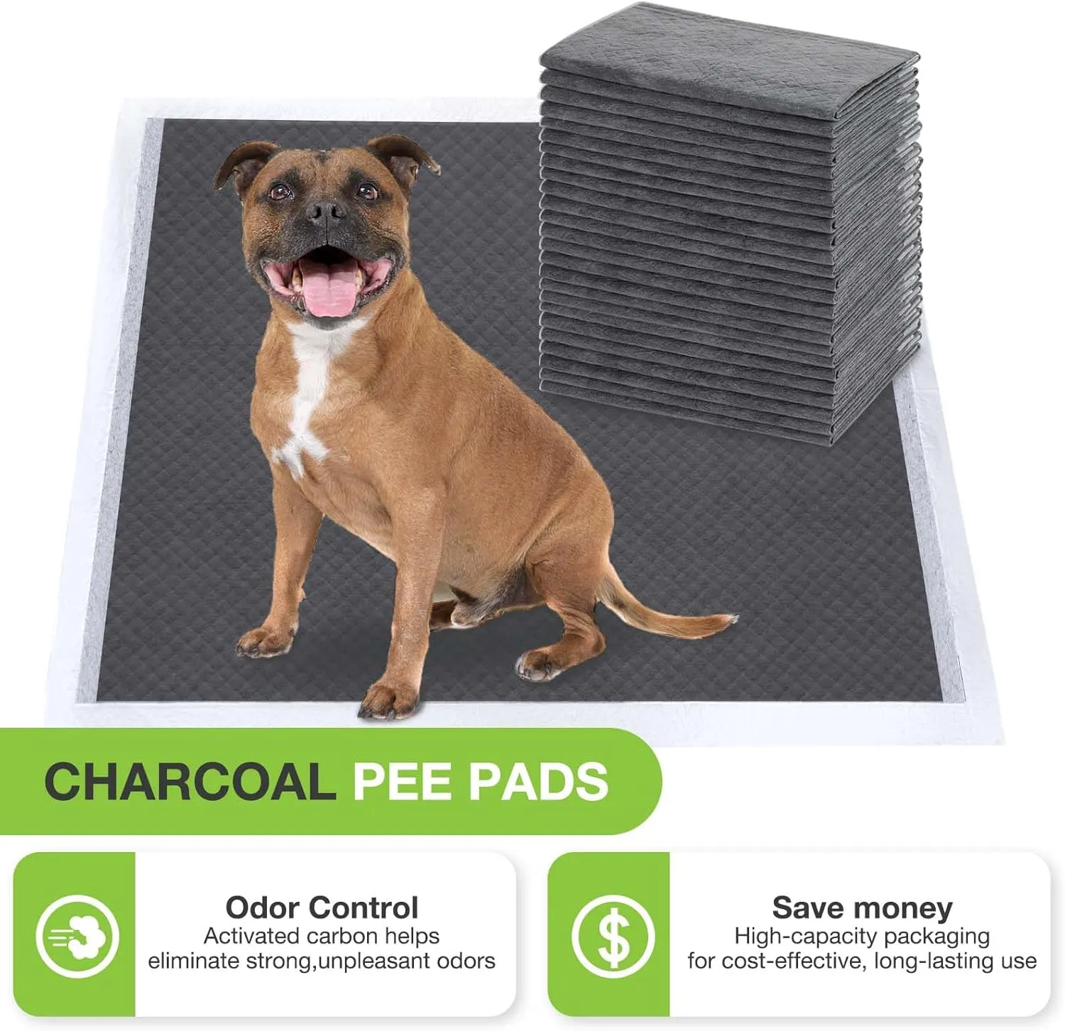 Disposable Dog Pee Pads, 13" x 18" Odor-Control Bamboo Charcoal Fiber Puppy Pads, Super Absorbent & Leak Proof Pet Training Pads, Quick Dry for Dogs, Cats and Rabbits - 50 Counts