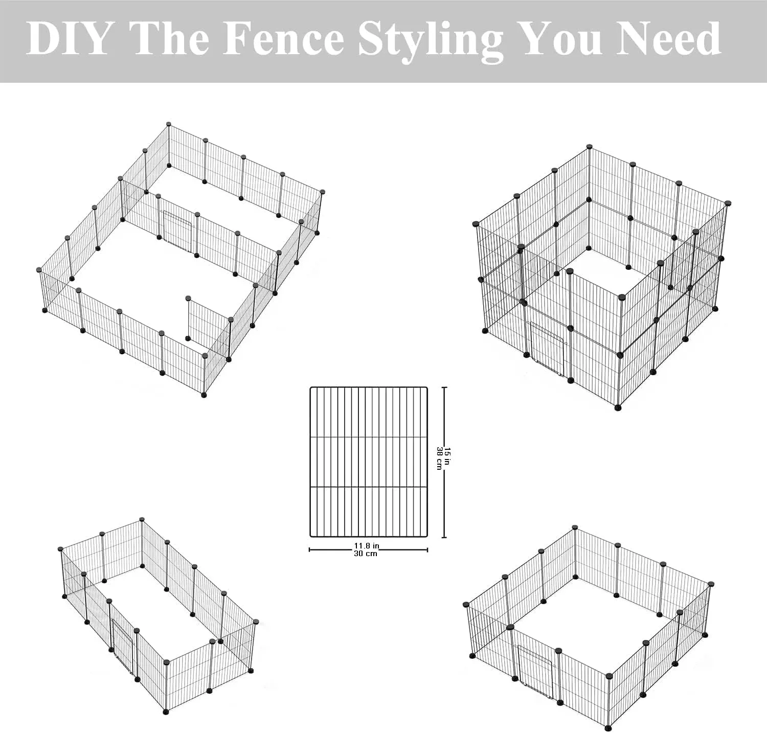 DIY Small Animal Pet Playpen, Guinea Pig Cages, Rabbit Playpen, Dog/ Puppy Playpen, Indoor Portable Metal Wire Yard Fence, 15 X 12 Inch, 12 Panels, Black