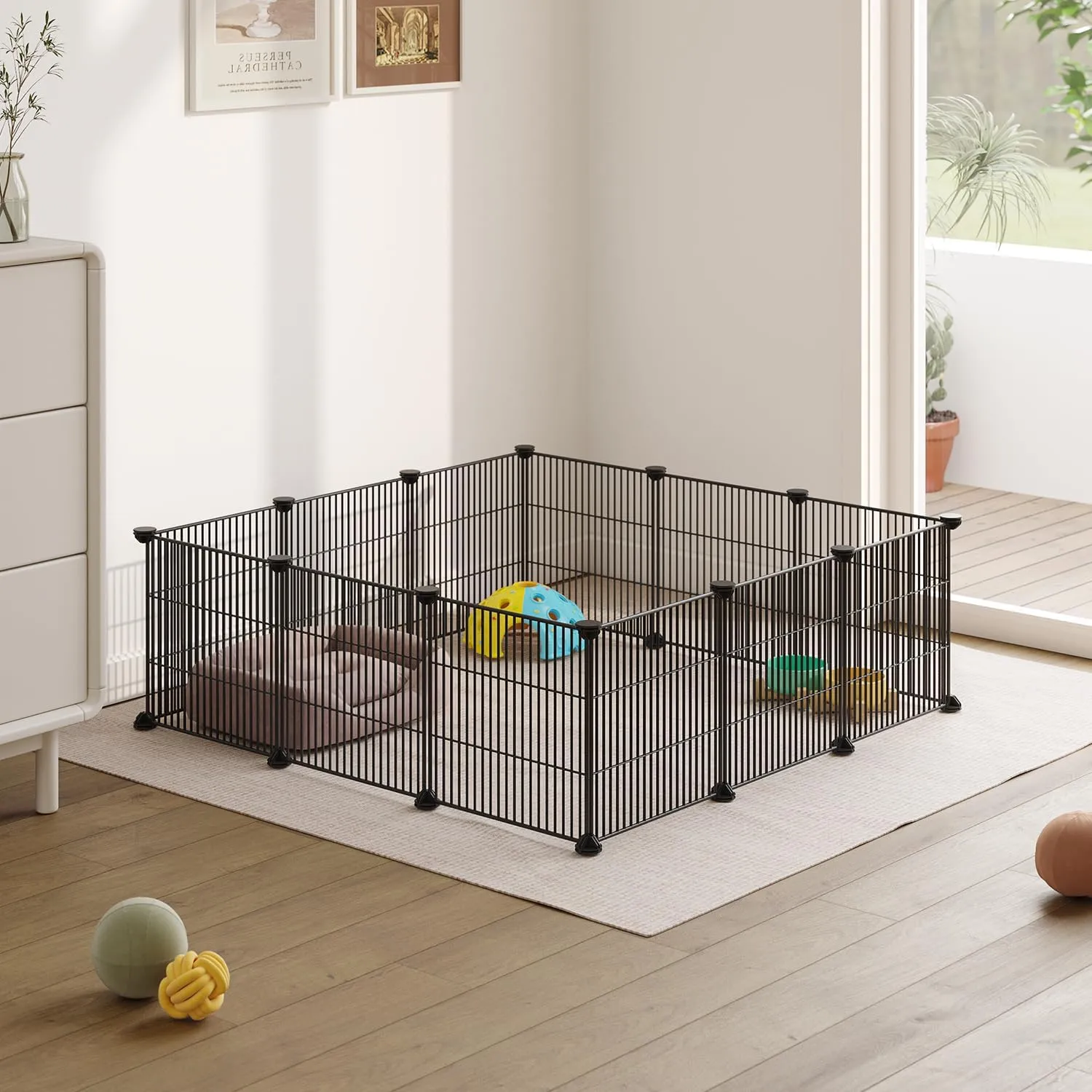 DIY Small Animal Pet Playpen, Guinea Pig Cages, Rabbit Playpen, Dog/ Puppy Playpen, Indoor Portable Metal Wire Yard Fence, 15 X 12 Inch, 12 Panels, Black