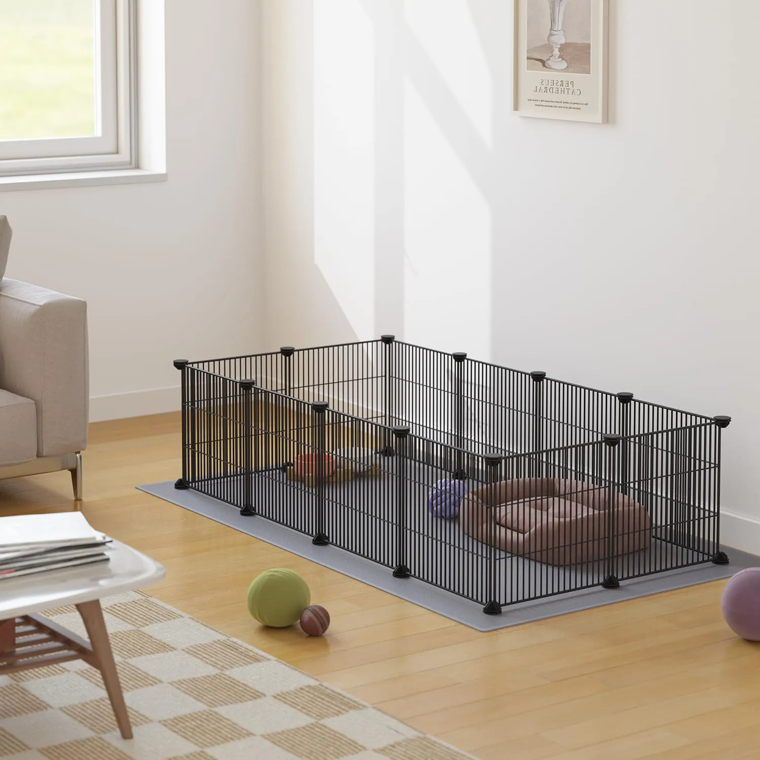 DIY Small Animal Pet Playpen, Guinea Pig Cages, Rabbit Playpen, Dog/ Puppy Playpen, Indoor Portable Metal Wire Yard Fence, 15 X 12 Inch, 12 Panels, Black