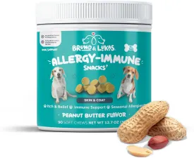 Dog Allergy Relief Chews - Antihistamine & Immune Support Treats with Probiotic, Salmon Oil, Colostrum, Omega 3 - Supplement for Anti Itch, Allergies, Coat Health & Shedding Control (90 Chews)