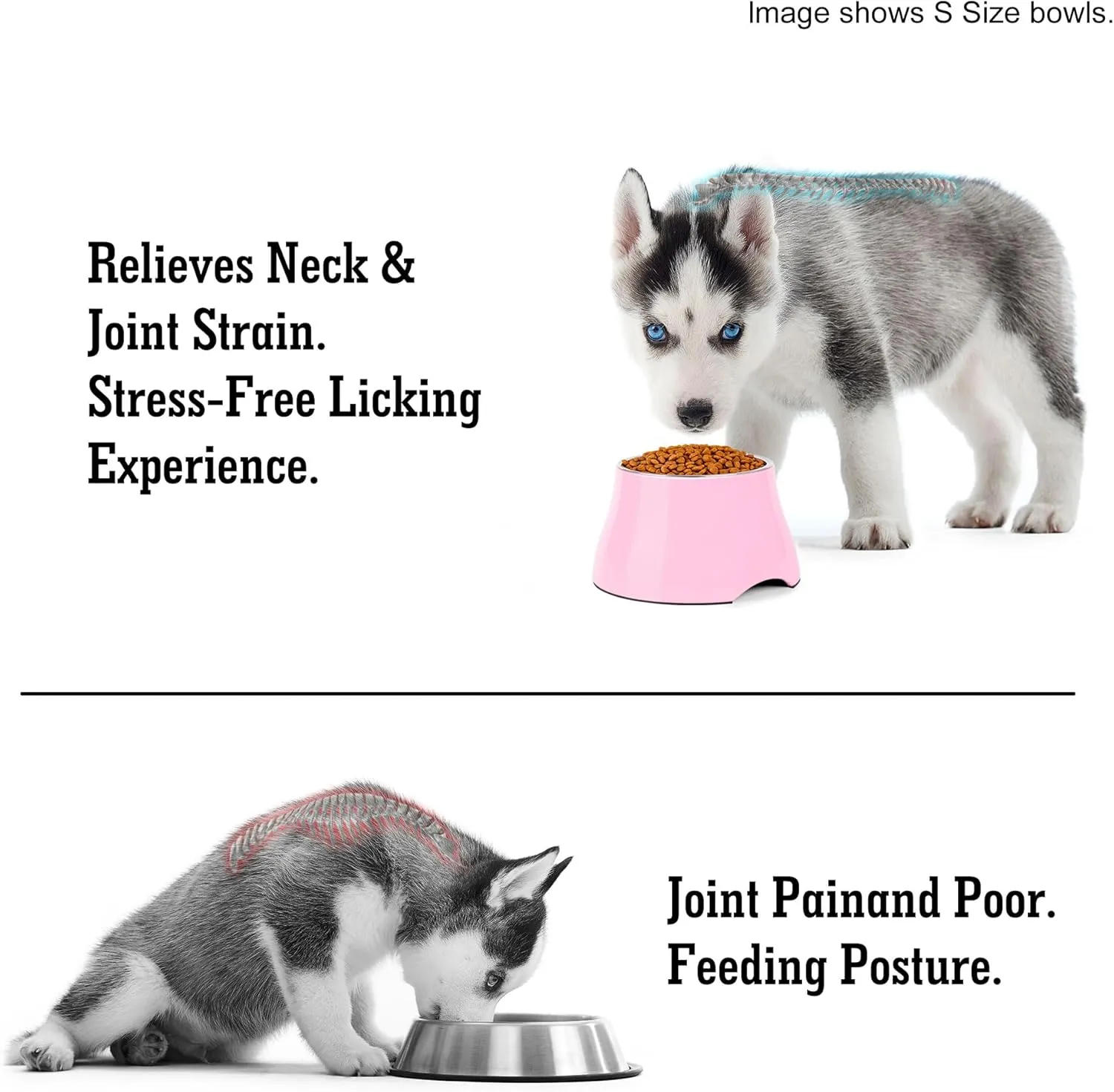Dog Bowls,Cone Friendly Non Slip Single Dog Bowl with Stainless Steel Inner, Raised Bowls for Smll Dogs Spaniel Dogs Long Ear, High Capacity, M/2 Cup Pink