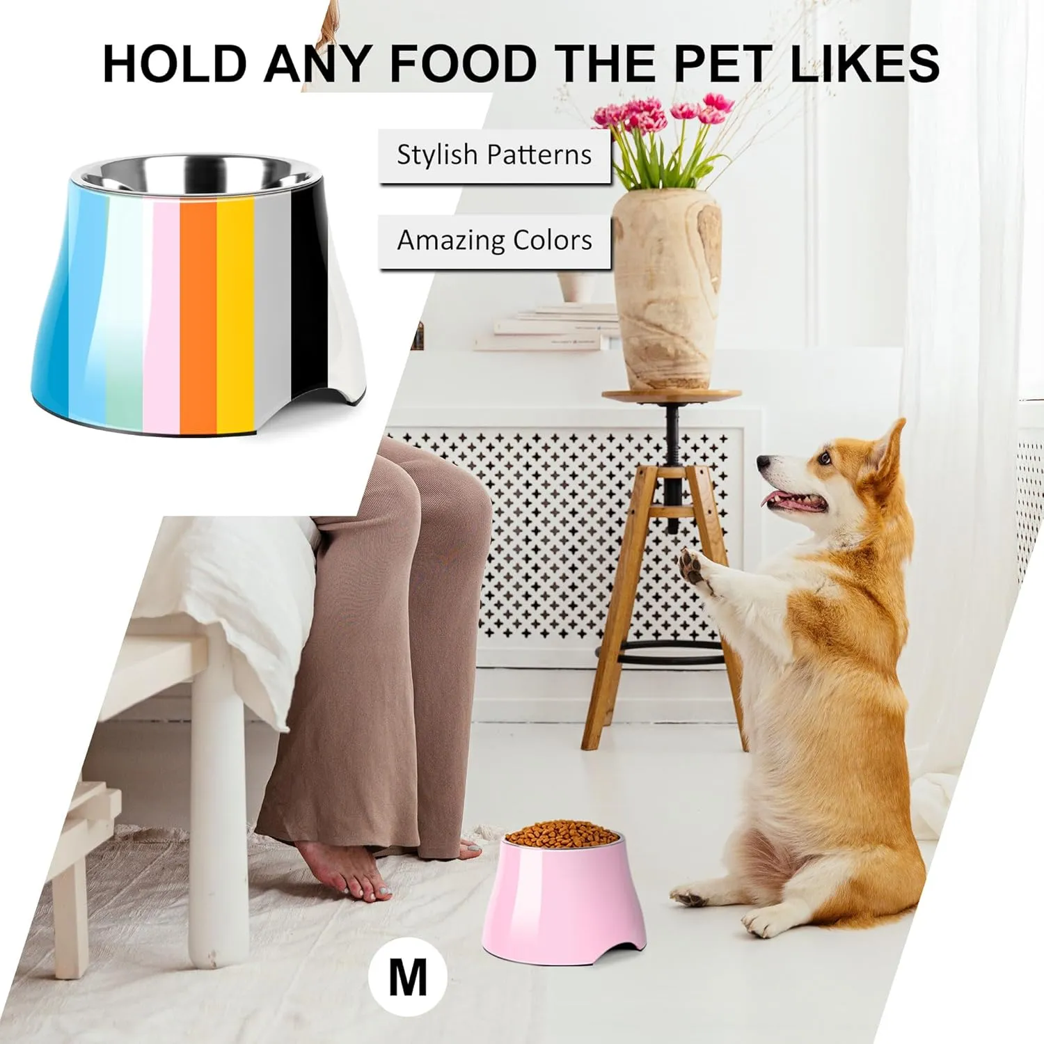 Dog Bowls,Cone Friendly Non Slip Single Dog Bowl with Stainless Steel Inner, Raised Bowls for Smll Dogs Spaniel Dogs Long Ear, High Capacity, M/2 Cup Pink