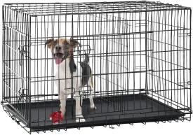 Dog Crate for Large Medium Small Dogs, Folding Dog Kennel Cage with Plastic Tray & Divider 48"/42"/ 36"/ 30"/ 24" Indoor Outdoor Metal Double Door Heavy Duty Dog Pen Enclosure, Black(30 Inch)