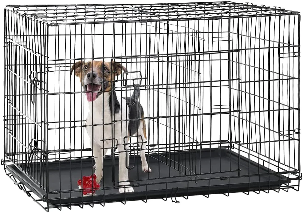 Dog Crate for Large Medium Small Dogs, Folding Dog Kennel Cage with Plastic Tray & Divider 48"/42"/ 36"/ 30"/ 24" Indoor Outdoor Metal Double Door Heavy Duty Dog Pen Enclosure, Black(30 Inch)