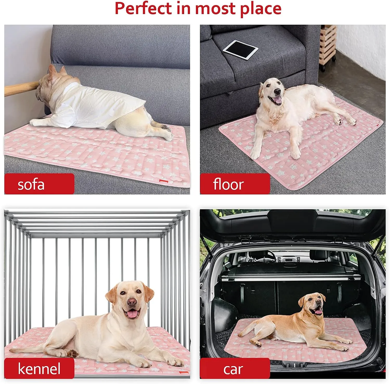 Dog Crate Mat (42" X 28"), Soft Dog Bed Mat with Cute Prints, Personalized Dog Crate Pad, Anti-Slip Bottom, Machine Washable Kennel Pad, Pink