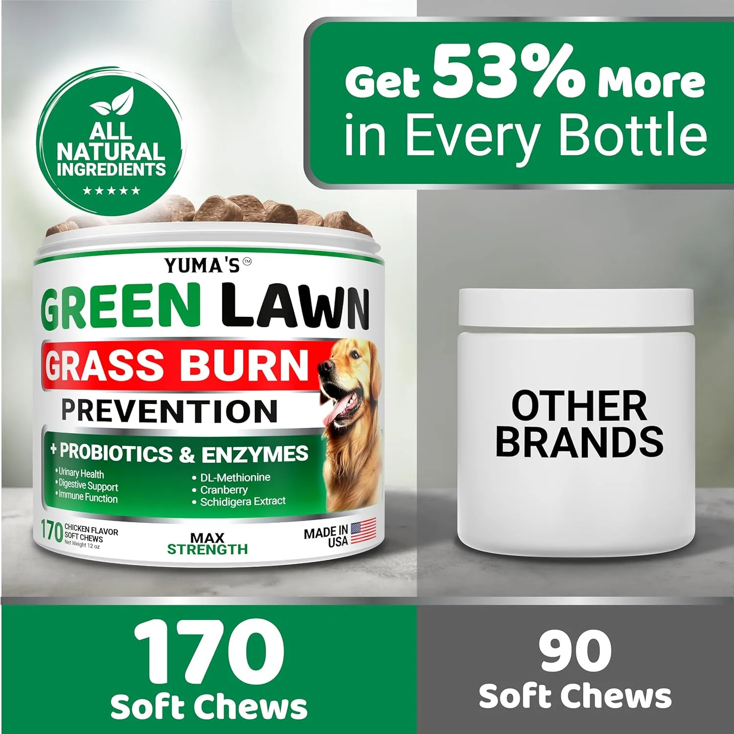 Dog Urine Neutralizer for Lawn - 170 Chews - Advanced Grass Green Savers for Dog Urine - Canine Pee Grass Neutralizer Supplement - Green Lawn Treats with Probiotics and Digestive Enzymes