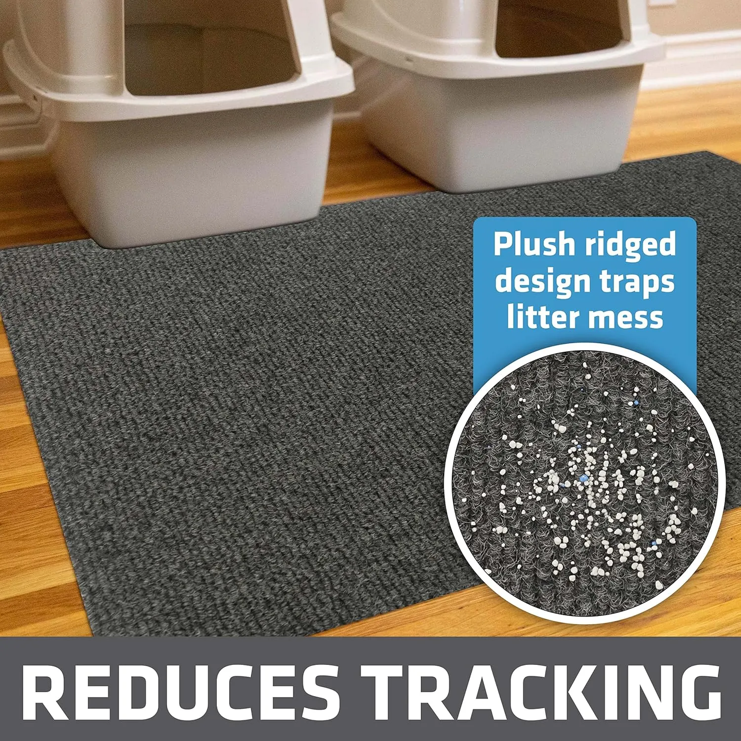 Drymate Jumbo Plush Cat Litter Trapping Mat, Traps Mess from Box, Protects Floors, Urine-Proof, Machine Washable, Soft on Kitty Paws, Absorbent, Waterproof (USA Made, Recycled Content) (30"x45")(Dark)