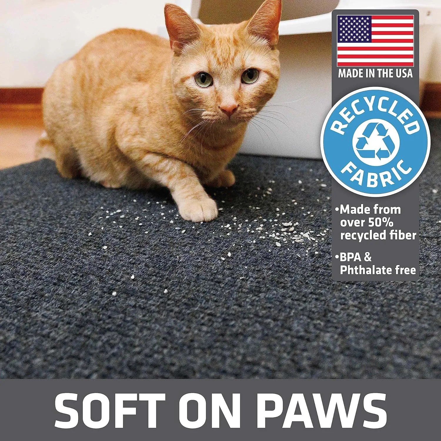 Drymate Jumbo Plush Cat Litter Trapping Mat, Traps Mess from Box, Protects Floors, Urine-Proof, Machine Washable, Soft on Kitty Paws, Absorbent, Waterproof (USA Made, Recycled Content) (30"x45")(Dark)