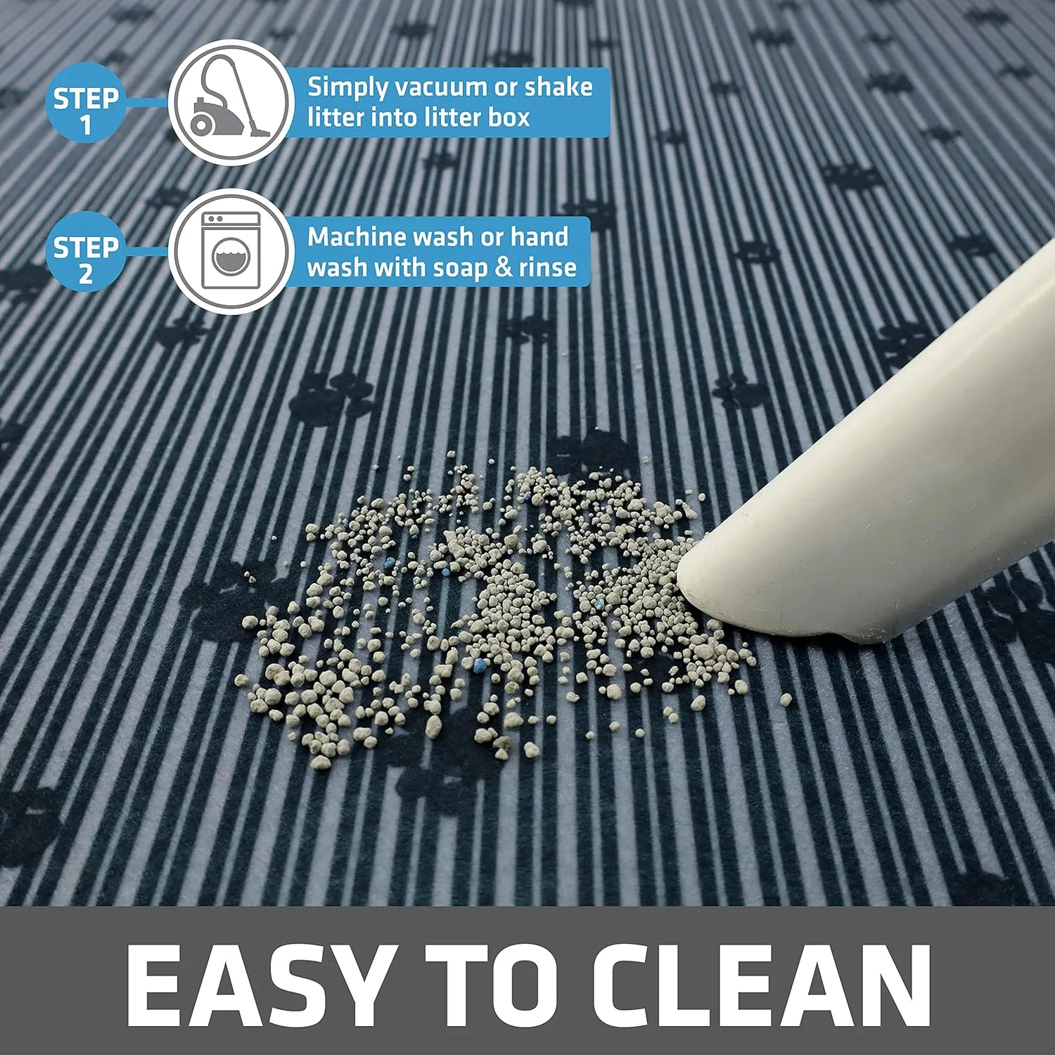Drymate Original Cat Litter Mat, Contains Mess from Box, Protects Floors, Urine-Proof, Machine Washable, Soft on Kitty Paws, Absorbent, Waterproof (USA Made, Recycled Content) (20x28)(GreyStripePaw)