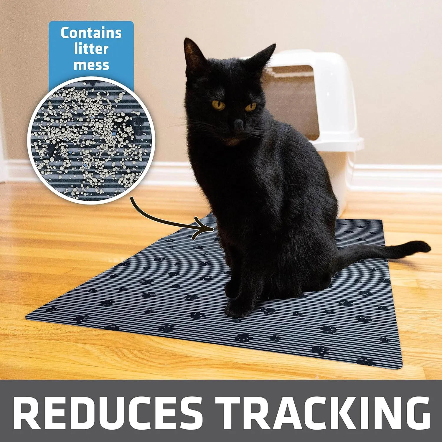 Drymate Original Cat Litter Mat, Contains Mess from Box, Protects Floors, Urine-Proof, Machine Washable, Soft on Kitty Paws, Absorbent, Waterproof (USA Made, Recycled Content) (20x28)(GreyStripePaw)
