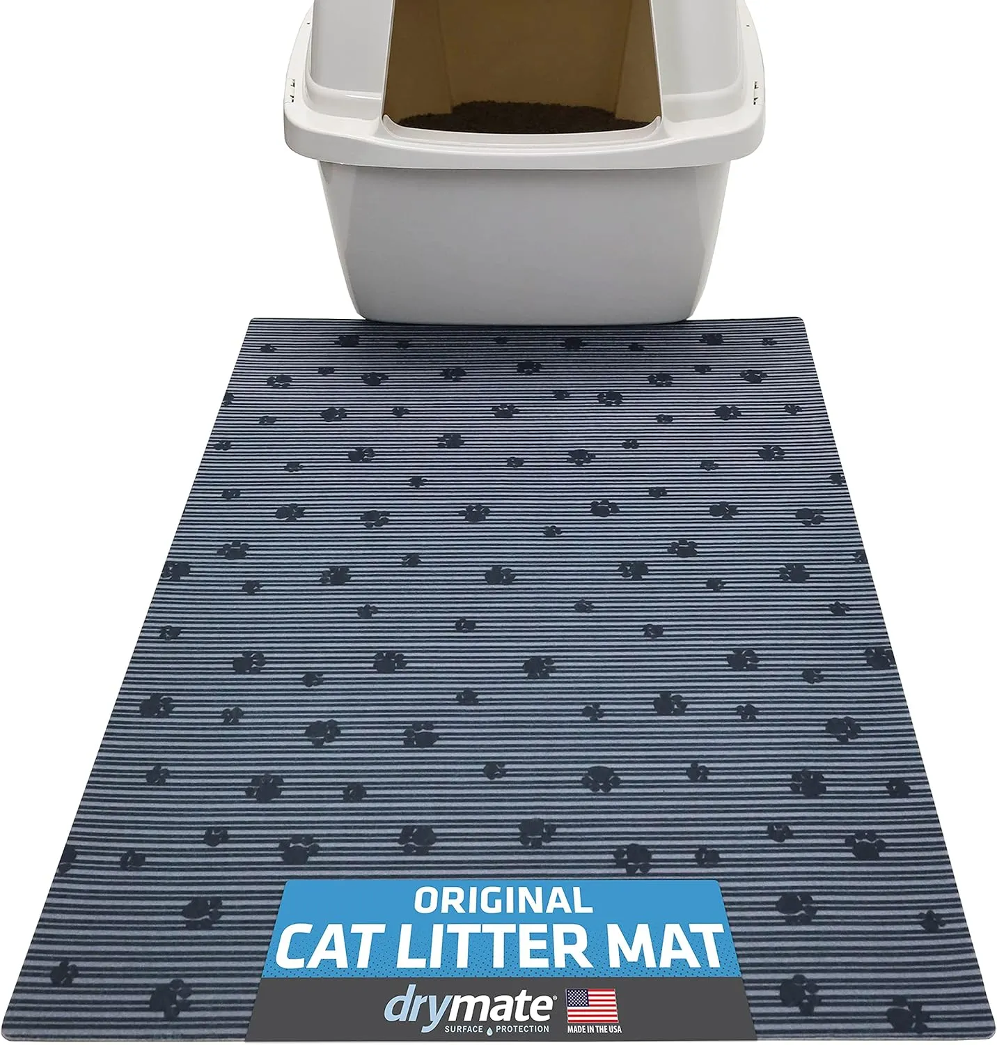 Drymate Original Cat Litter Mat, Contains Mess from Box, Protects Floors, Urine-Proof, Machine Washable, Soft on Kitty Paws, Absorbent, Waterproof (USA Made, Recycled Content) (20x28)(GreyStripePaw)