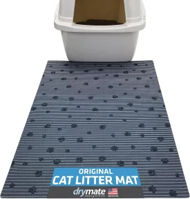 Drymate Original Cat Litter Mat, Contains Mess from Box, Protects Floors, Urine-Proof, Machine Washable, Soft on Kitty Paws, Absorbent, Waterproof (USA Made, Recycled Content) (20x28)(GreyStripePaw)