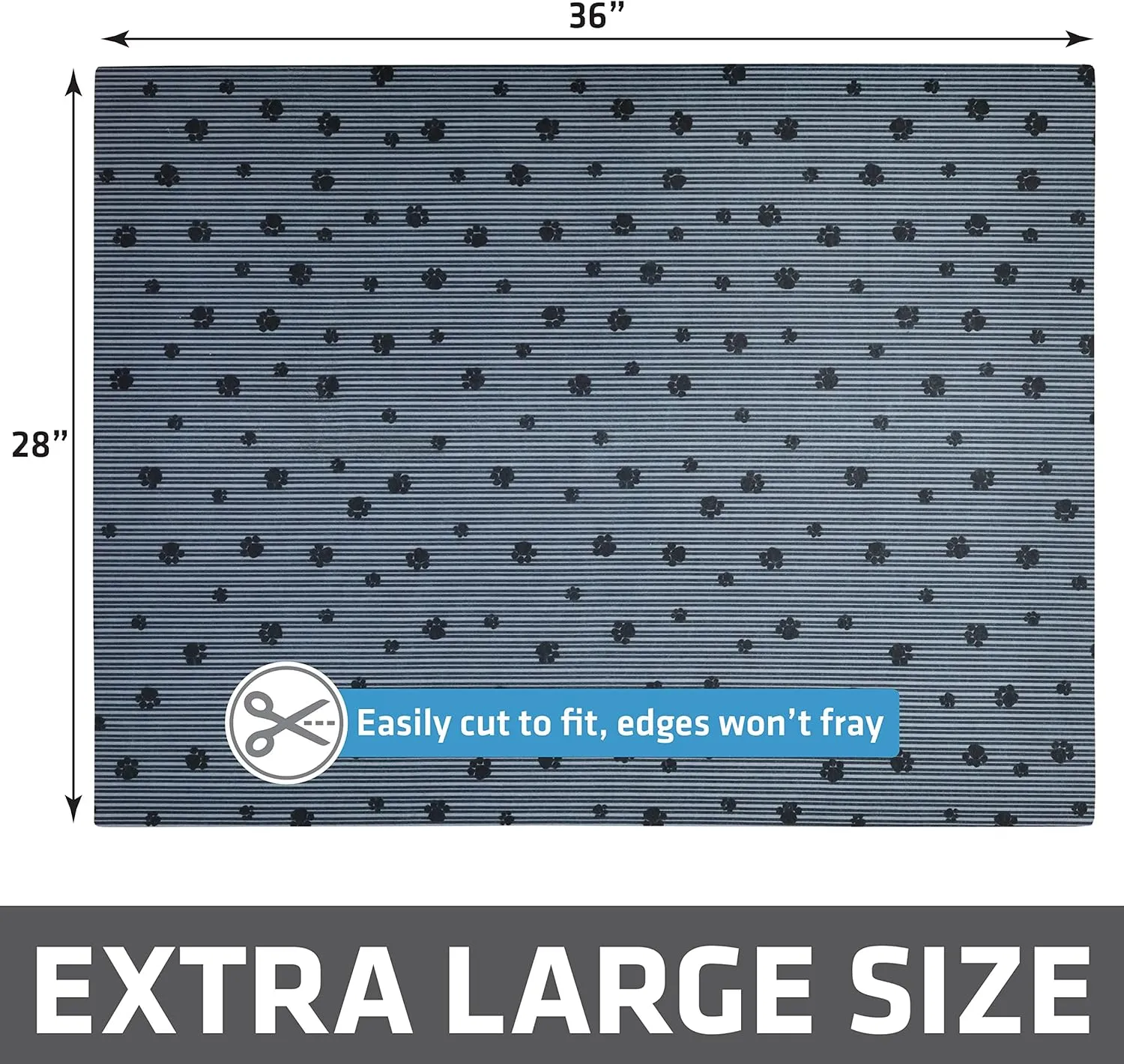 Drymate Original Cat Litter Mat, Contains Mess from Box, Protects Floors, Urine-Proof, Machine Washable, Soft on Kitty Paws, Absorbent, Waterproof (USA Made, Recycled Content) (28x36)(GreyStripePaw)