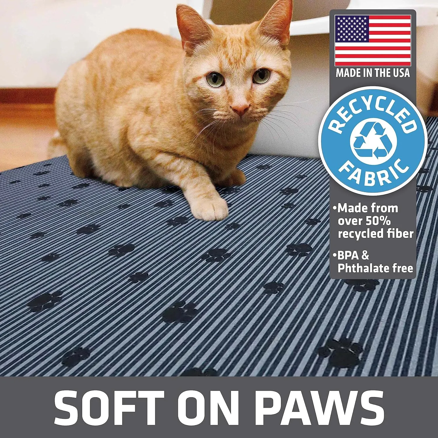 Drymate Original Cat Litter Mat, Contains Mess from Box, Protects Floors, Urine-Proof, Machine Washable, Soft on Kitty Paws, Absorbent, Waterproof (USA Made, Recycled Content) (28x36)(GreyStripePaw)