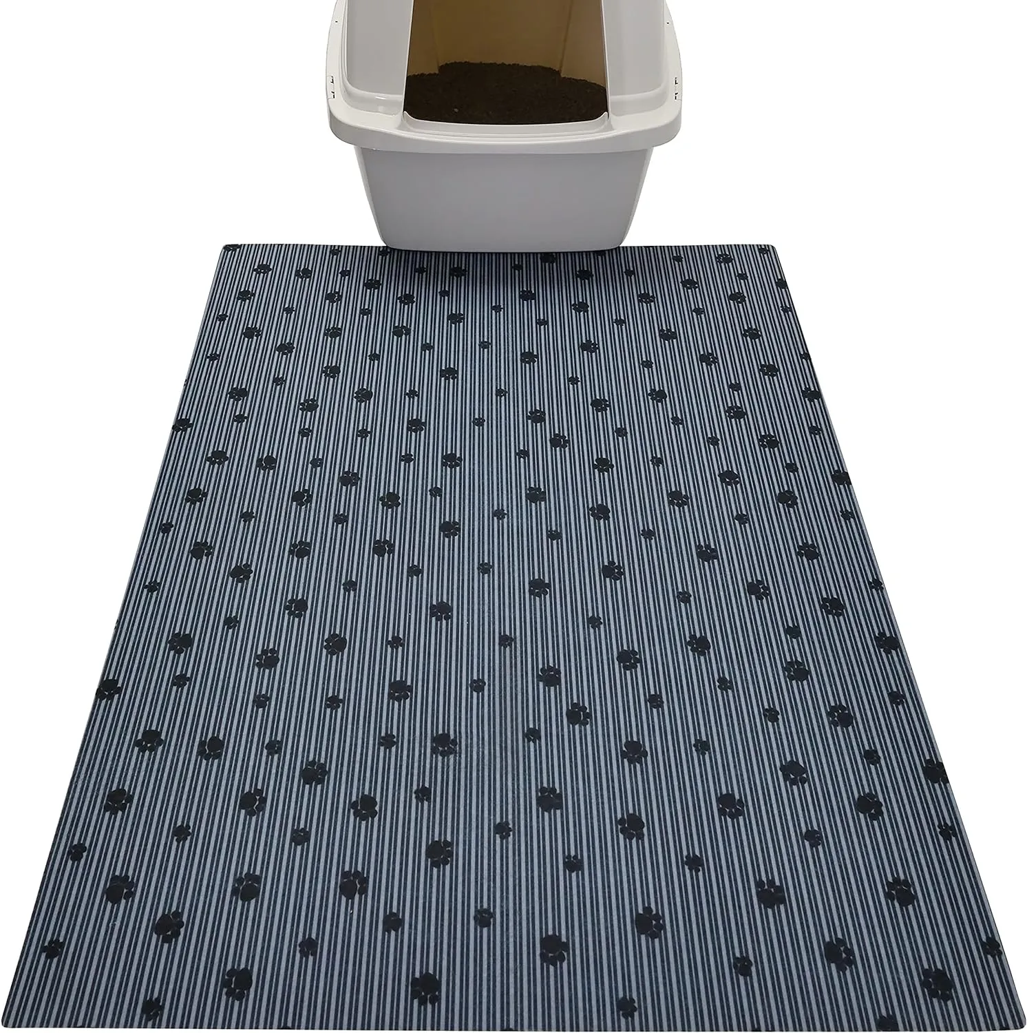 Drymate Original Cat Litter Mat, Contains Mess from Box, Protects Floors, Urine-Proof, Machine Washable, Soft on Kitty Paws, Absorbent, Waterproof (USA Made, Recycled Content) (28x36)(GreyStripePaw)