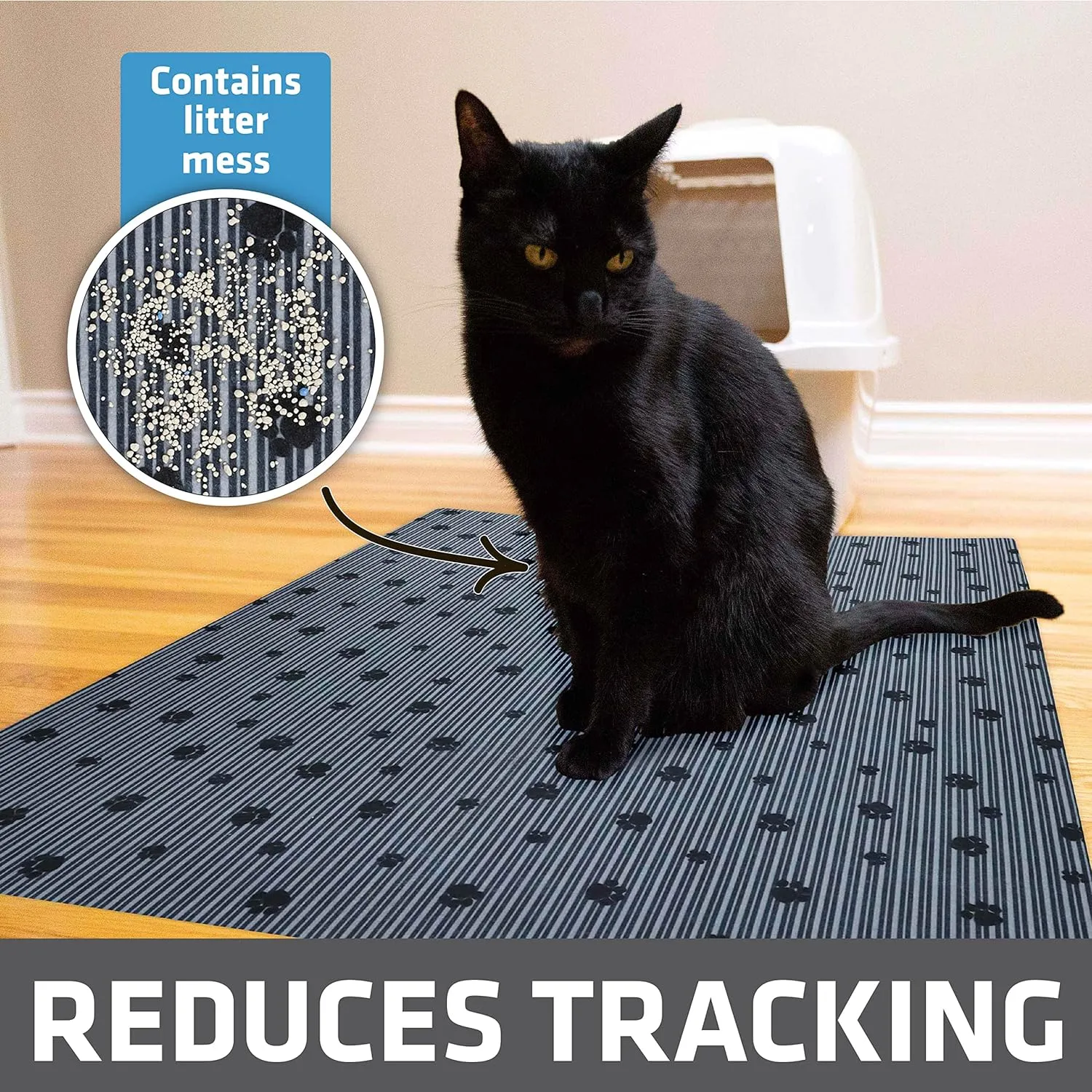 Drymate Original Cat Litter Mat, Contains Mess from Box, Protects Floors, Urine-Proof, Machine Washable, Soft on Kitty Paws, Absorbent, Waterproof (USA Made, Recycled Content) (28x36)(GreyStripePaw)