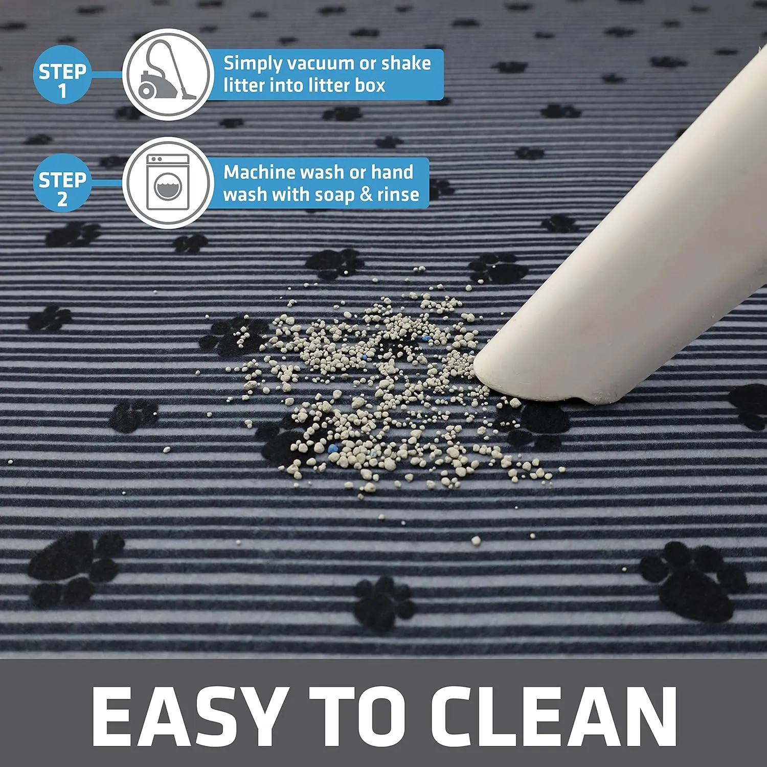 Drymate Original Cat Litter Mat, Contains Mess from Box, Protects Floors, Urine-Proof, Machine Washable, Soft on Kitty Paws, Absorbent, Waterproof (USA Made, Recycled Content) (28x36)(GreyStripePaw)