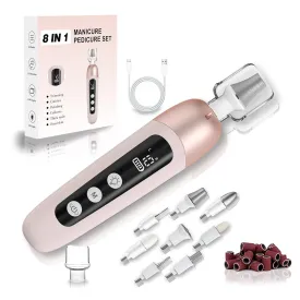 Electric Nail Drill Cordless Nail File Professional Manicure Pedicure Kit, 9 in 1 Hand Foot Rechargeable Care Tool, 10 Speeds Electric Nail File Grinder for Thick Toenail Trim Polish Pink