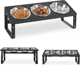 Elevated Cat Bowls, 15Tilted Raised Cat Bowls for Food and Water, Pet Bowls for Indoor Cats Puppy, Adjustable Dog Bowls Stand with 3 Stainless Steel Feeder Bowls Anti Vomit Dishwasher Safe