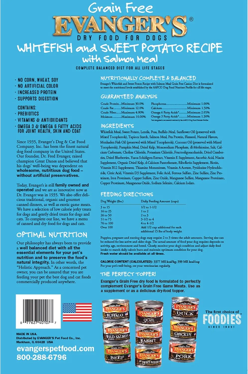 Evanger's Grain-Free Whitefish & Sweet Potato with Salmon and Buffalo Meal Dry Dog Food, 16.5 lb Bag
