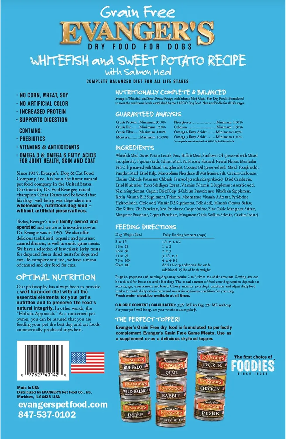 Evanger's Grain-Free Whitefish & Sweet Potato with Salmon and Buffalo Meal Dry Dog Food, 4.4 lb Bag