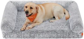 Feandrea Dog Bed, Orthopaedic Dog Sofa Bed for Medium Dogs, Waterproof Ped Bed with Removable Washable Cover, 36 x 27 x 9 Inches, Gray Ombr UPGW232G01