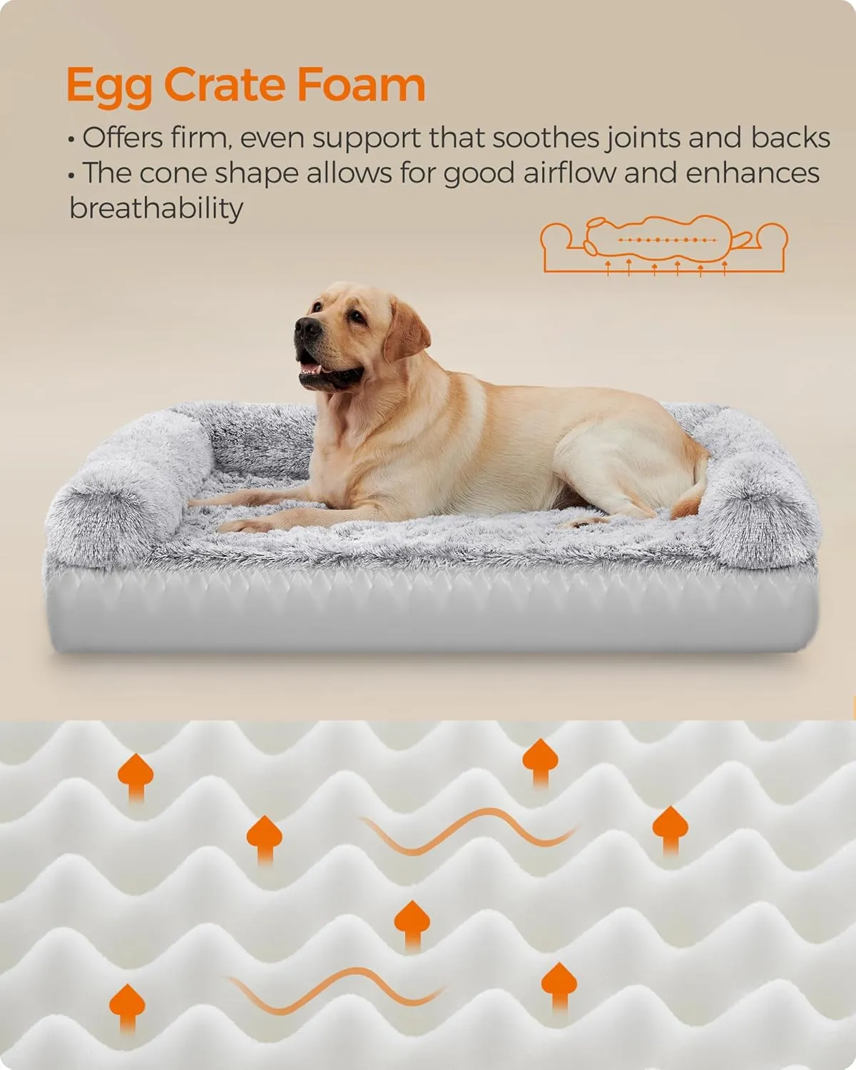 Feandrea Dog Bed, Orthopaedic Dog Sofa Bed for Medium Dogs, Waterproof Ped Bed with Removable Washable Cover, 36 x 27 x 9 Inches, Gray Ombr UPGW232G01
