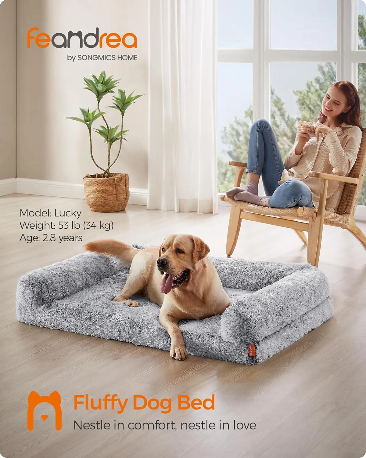 Feandrea Dog Bed, Orthopaedic Dog Sofa Bed for Medium Dogs, Waterproof Ped Bed with Removable Washable Cover, 36 x 27 x 9 Inches, Gray Ombr UPGW232G01