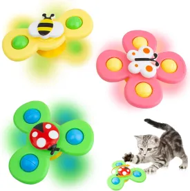 FlidRunest 3PCS Suction Cup Spinner Toys for Cat, Interactive Windmill Kitten Toys, Spinning Top Exercise Toy for Cat, Sensory Toys for Indoor Cats