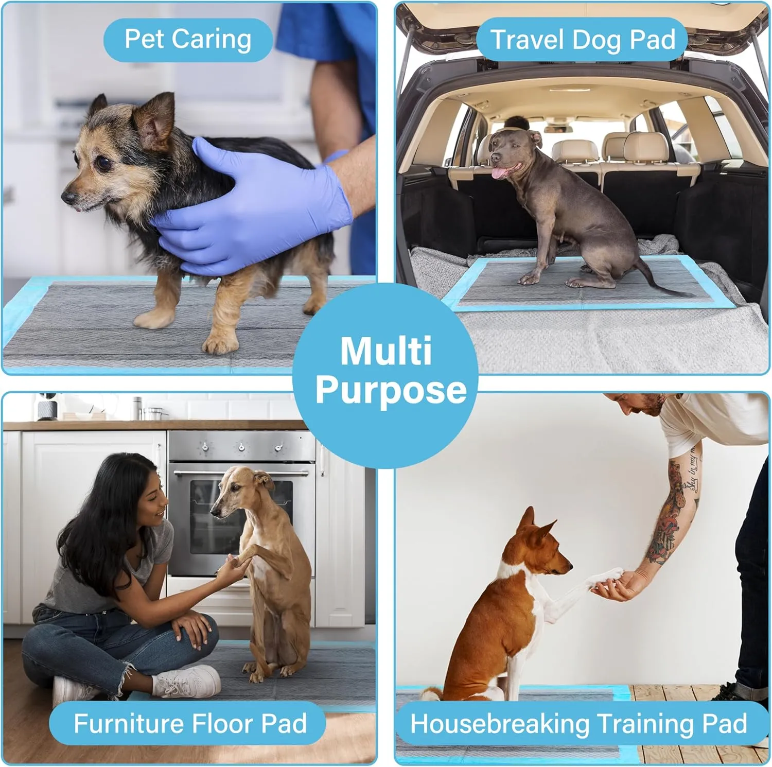 FluffyDream Super Absorbent Waterproof Dog and Puppy Pet Training Pad, Housebreaking Pet Pad, Small-Size, Blue, 23.5"x 23.5" (40 PCS), Odor Control