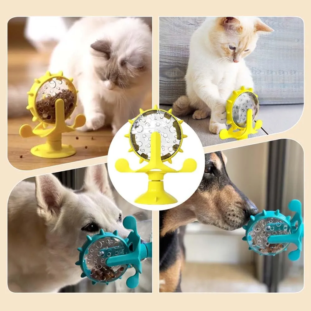 Food Spinning Windmill,2025 New Dog Food Leakage Toy Dispenser,Pet Treat Feeder Cat Puzzle Interactive Toy,360 Rotating Kitten Slow Feeders with Strong Suction Cup (Lake Blue/1pcs)