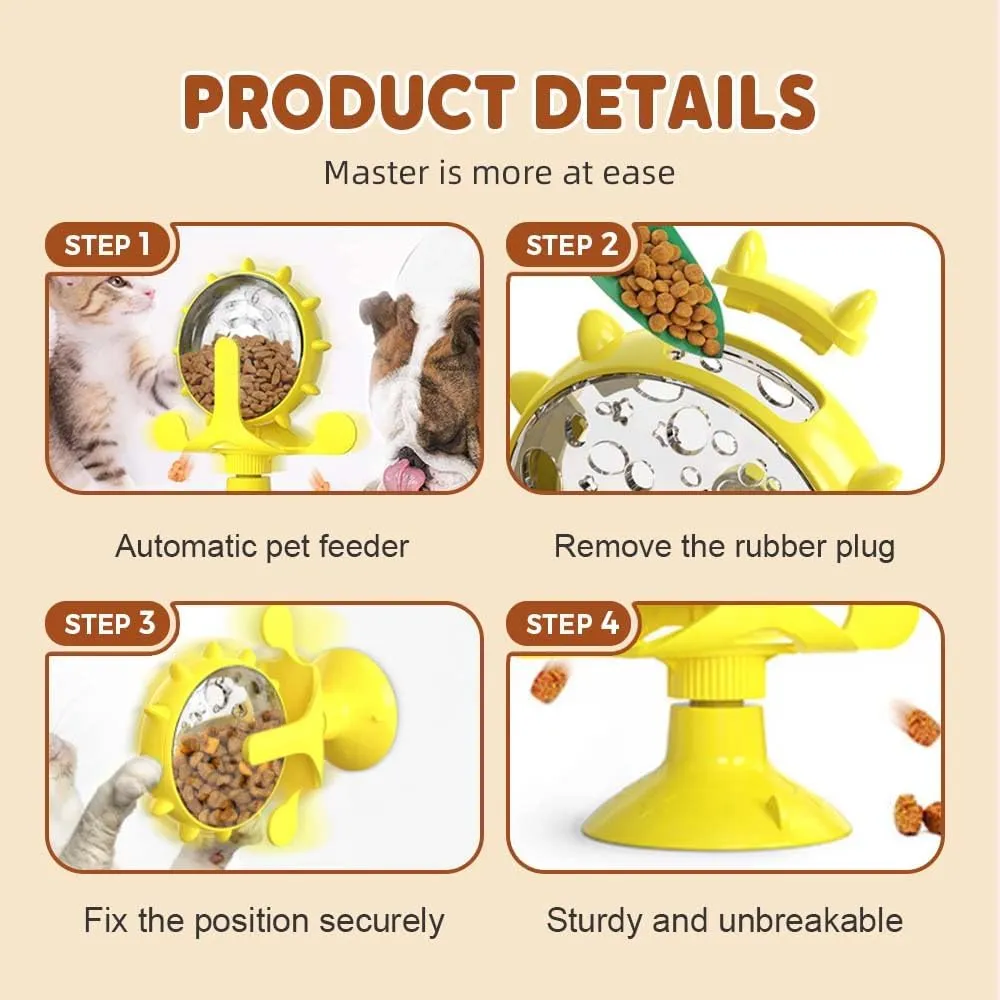 Food Spinning Windmill,2025 New Dog Food Leakage Toy Dispenser,Pet Treat Feeder Cat Puzzle Interactive Toy,360 Rotating Kitten Slow Feeders with Strong Suction Cup (Lake Blue/1pcs)