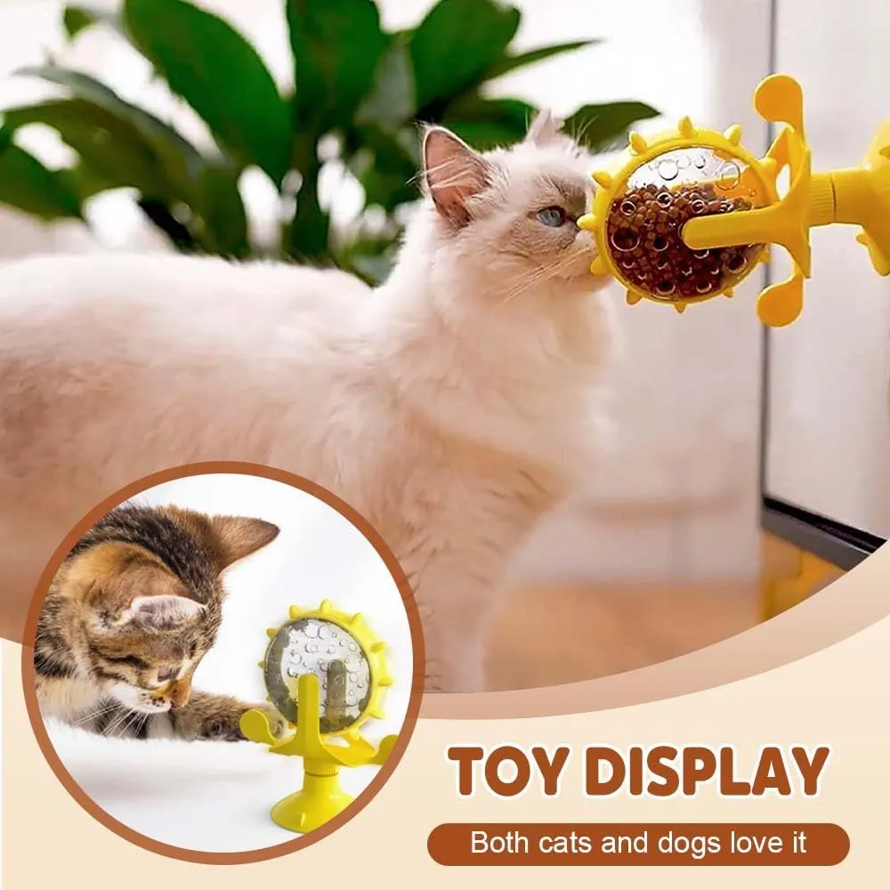 Food Spinning Windmill,2025 New Dog Food Leakage Toy Dispenser,Pet Treat Feeder Cat Puzzle Interactive Toy,360 Rotating Kitten Slow Feeders with Strong Suction Cup (Lake Blue/1pcs)