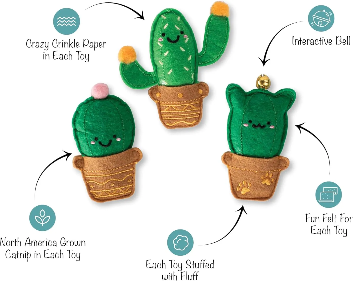 Fringe Studio Plush Cat Toy Set, Cat-Us Friends, Mini 3 Piece Set, Pet Shop Collection (904033)