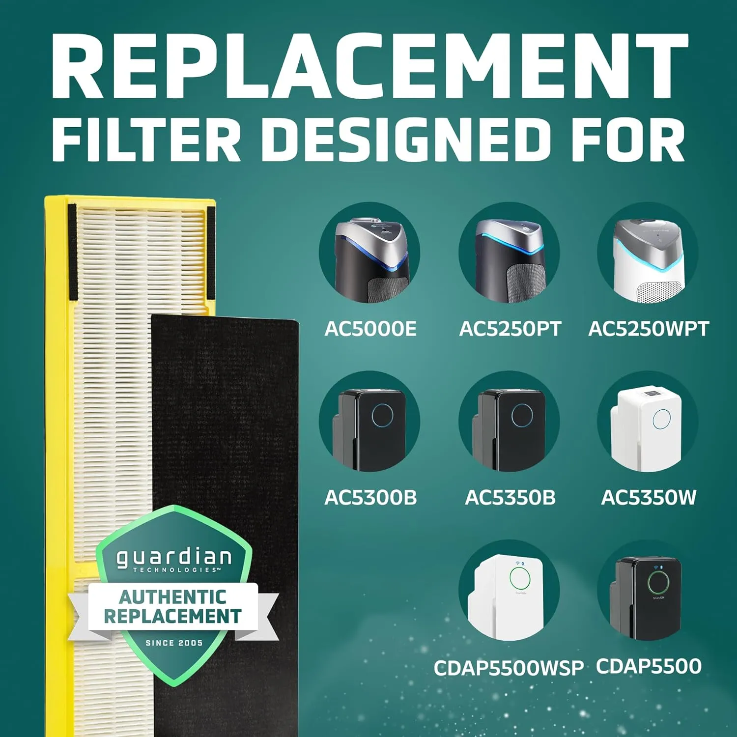 Germ Guardian FLT5000 True HEPA Genuine Air Purifier Replacement Filter C for GermGuardian AC5000E, AC5250PT, AC5300B, AC5350B, CDAP5500, and More