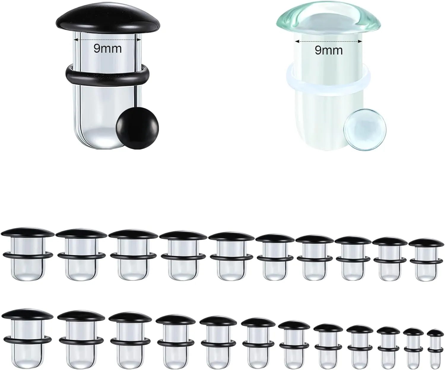 Glass Ear Stretching Kit Single Flare Plugs & Rubber Rings Unique 1mm Increments 3mm-25mm Gradual Sizing Smooth Glass Gauges for Daily Wear Earring Expander Stretcher Piercing Body Jewelry 4Pcs