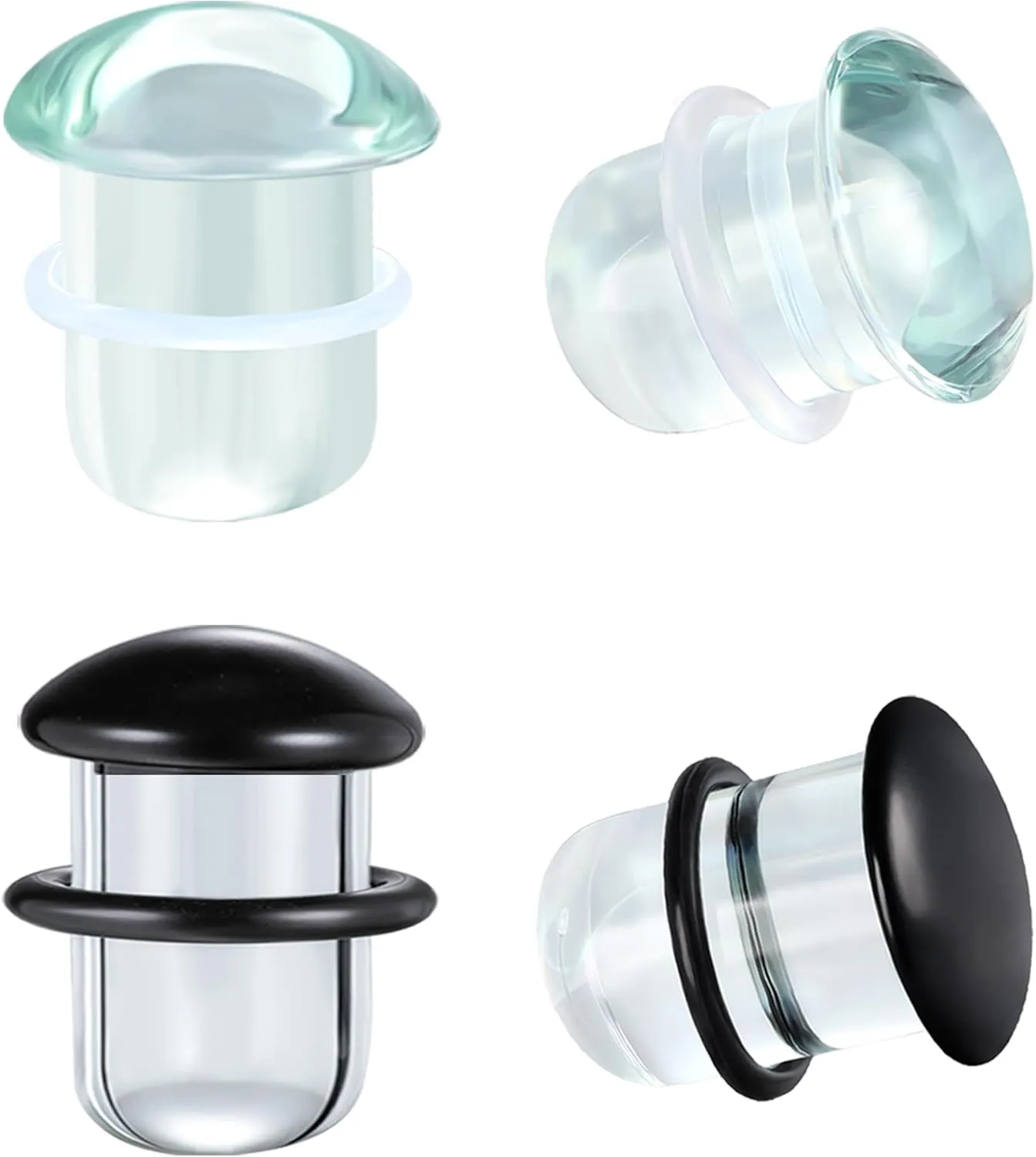 Glass Ear Stretching Kit Single Flare Plugs & Rubber Rings Unique 1mm Increments 3mm-25mm Gradual Sizing Smooth Glass Gauges for Daily Wear Earring Expander Stretcher Piercing Body Jewelry 4Pcs