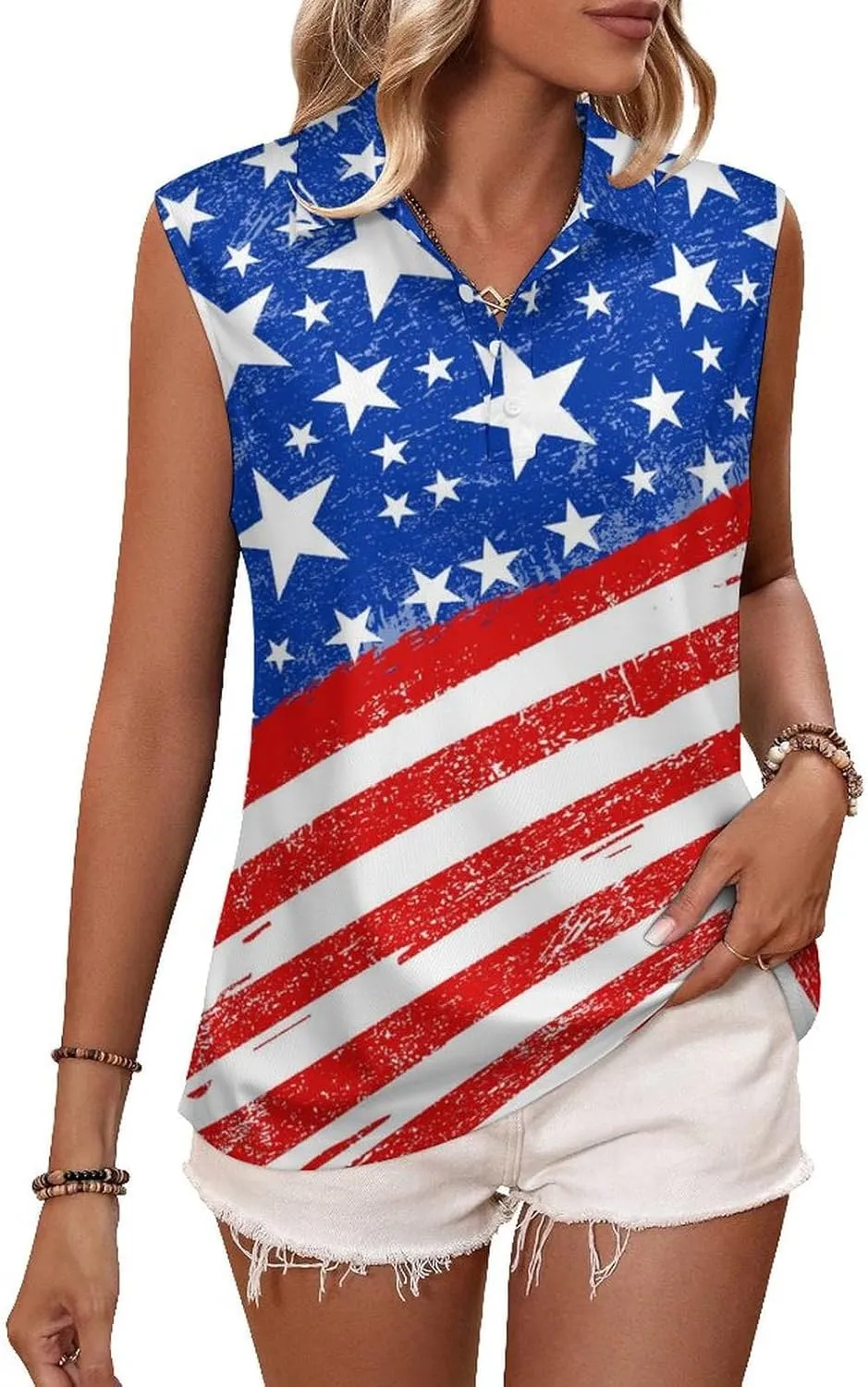 Golf Shirt Womens Sleeveless Moisture Wicking Athletic Printed Polo Golf Tank Top Women (XS-4XL)