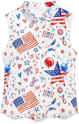 Golf Shirt Womens Sleeveless Moisture Wicking Athletic Printed Polo Golf Tank Top Women (XS-4XL)