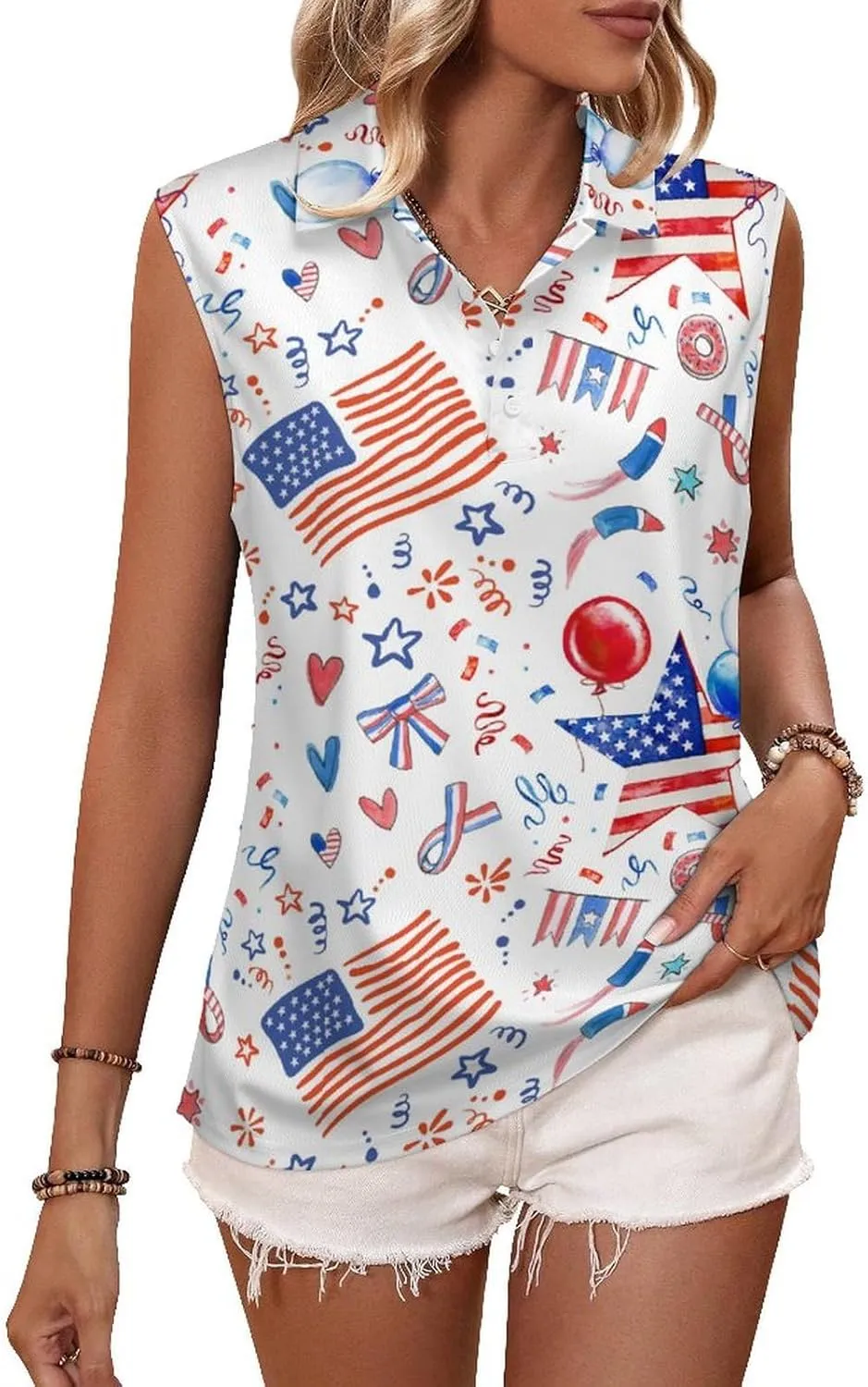 Golf Shirt Womens Sleeveless Moisture Wicking Athletic Printed Polo Golf Tank Top Women (XS-4XL)