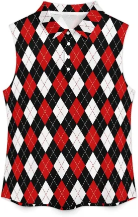 Golf Shirt Womens Sleeveless Moisture Wicking Athletic Printed Polo Golf Tank Top Women (XS-4XL)