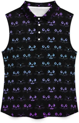 Golf Shirt Womens Sleeveless Moisture Wicking Athletic Printed Polo Golf Tank Top Women (XS-4XL)