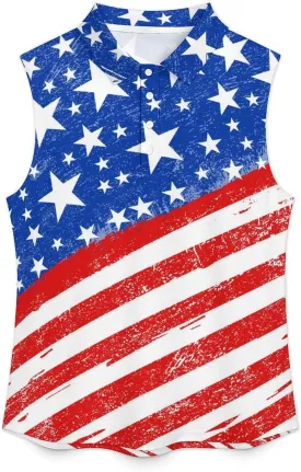 Golf Shirt Womens Sleeveless Moisture Wicking Athletic Printed Polo Golf Tank Top Women (XS-4XL)