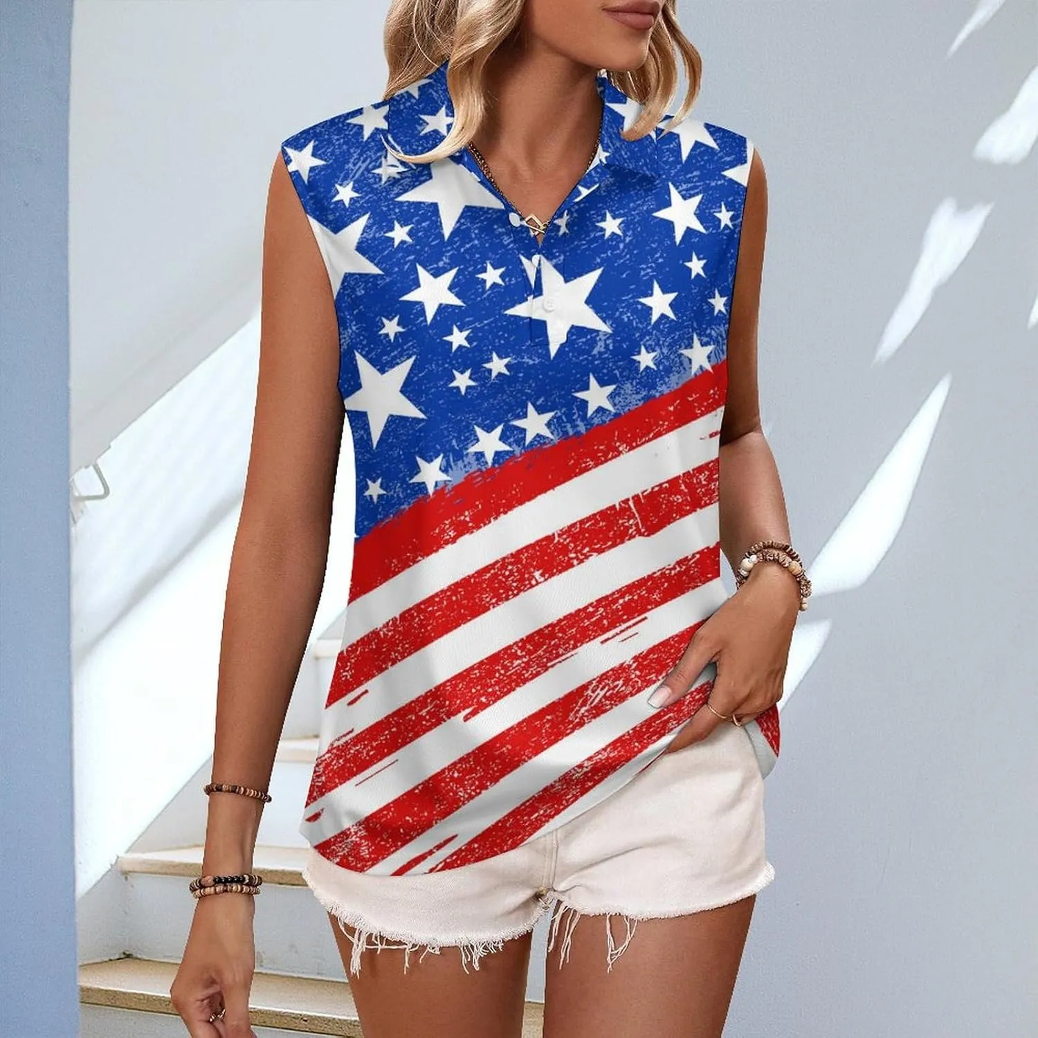 Golf Shirt Womens Sleeveless Moisture Wicking Athletic Printed Polo Golf Tank Top Women (XS-4XL)