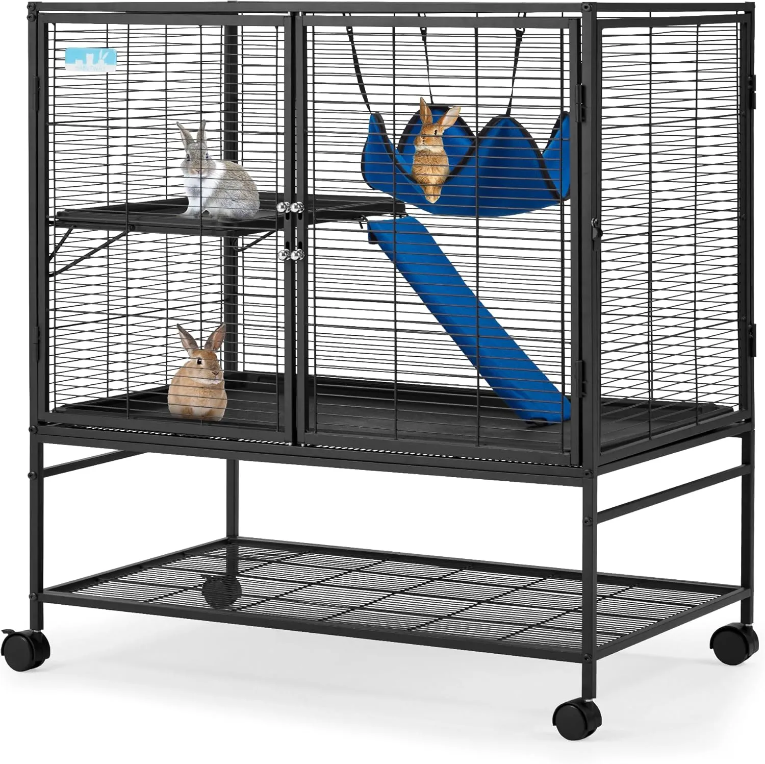 HABUTWAY 40''H Large Metal Rolling Ferrets Cage, 2-Tiers Small Animal Cages, Critter Nation Cage for Rats/Chinchillas, 0.5'' Bar Spacing for Ferret,Small Animal Cage w/Removable Ramp & Platform