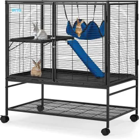 HABUTWAY 40''H Large Metal Rolling Ferrets Cage, 2-Tiers Small Animal Cages, Critter Nation Cage for Rats/Chinchillas, 0.5'' Bar Spacing for Ferret,Small Animal Cage w/Removable Ramp & Platform