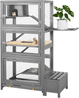 Hamster Cage 55" H 6-Tier Large Critter Nation Cage for Chinchilla Ferret Rat Squirrel Lizard Chameleon Small Animal W/Removable Tray and Wide Ramp, Anti-Chewing, Grey